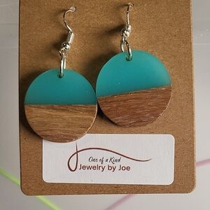 Teal and Wood Earrings